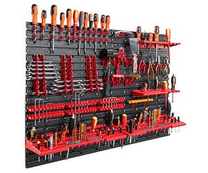 botle Mur à outils 115 x 78 cm - Lot de 58 porte-outils avec paroi perforée - Étagère d'atelier en plastique - Pour garage, atelier, étagère murale