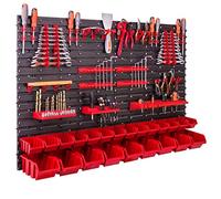 botle Panneau à outils en plastique perforé avec 23 boîtes empilables + étagère murale + porte-outils, rangement pour petites pièces 115 x 78 cm, atelier mural, étagère suspendue, système de rangement