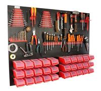 botle Panneau à outils mural perforé en métal, boîtes empilables + étagère murale + porte-outils, ensemble de 57 pièces, pour petites pièces, atelier mural avec 30 récipients empilables, étagère