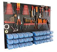botle Panneau à outils mural perforé en métal, boîtes empilables + étagère murale + porte-outils, ensemble de 57 pièces, pour petites pièces, atelier mural avec 30 récipients empilables, étagère