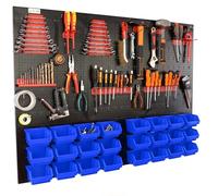 botle Panneau à outils mural perforé en métal, boîtes empilables + étagère murale + porte-outils, ensemble de 51 pièces, pour petites pièces, atelier mural avec 24 récipients empilables bleus, étagère