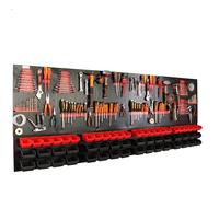 botle Panneau à outils mural perforé en métal, boîtes empilables + étagère murale + porte-outils, lot de 110 pièces, pour petites pièces, atelier mural avec 56 récipients empilables rouges et noirs