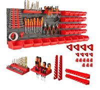 botle Panneau à outils mural perforé en plastique, boîtes empilables + étagère murale + porte-outils 55 pièces, rangement pour petites pièces 116 x 39 cm, atelier mural avec 30 récipients empilables