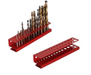 botle Porte-forets en métal pour 28 forets - Rouge - Support pour mur perforé, atelier et garage - Longueur : 19 cm - Construction en acier robuste pour forets hélicoïdaux