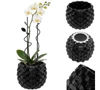 botle Pot de fleurs, en céramique, noir, diamètre : 15 cm, brillant, structure 3D, convexe, glamour