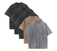 Botong T-shirt surdimensionné pour homme - Coupe ample - Coton lourd - Lavage à l'acide - Vintage - Unisexe, 3 pièces noir + café + gris, L