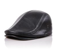 BOTOWI Chapeau de Lierre en Cuir véritable pour Hommes Casquette de Gavroche Classique en Cuir de Vache Gatsby Conduite Cabbie Chapeau Automne Hiver Chasse pêche Chapeau,Noir,XL