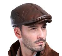 BOTOWI Chapeau de Lierre en Cuir véritable pour Hommes Casquette de Gavroche Classique en Cuir de Vache Gatsby Conduite Cabbie Chapeau Automne Hiver Chasse pêche Chapeau,Marron,XL