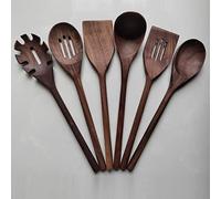 BOTOWI Ensemble D'ustensiles De Cuisine en Noyer Noir, Ensemble De Cuisine De Cuisine, Spatule en Bois, Cuillère en Bois, Ensemble De Cuisson pour Remuer, Mélanger Et Servir,6pcs