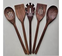 BOTOWI Ensemble D'ustensiles De Cuisine en Noyer Noir, Ensemble De Cuisine De Cuisine, Spatule en Bois, Cuillère en Bois, Ensemble De Cuisson pour Remuer, Mélanger Et Servir,5pcs