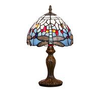 BOTOWI Lampe de Table Libellule de Style Tiffany, veilleuses en vitrail Bleu, Lampes de Lecture de Bureau Antiques européennes pour Chambre Salon café, Base en résine, 8 Pouces,A