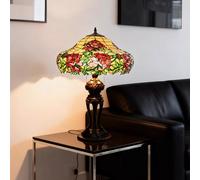 BOTOWI Lampe de Table Style Tiffany pour la Maison, Design en Verre teinté de glycines, Raisins, Libellule et Roses, éclairage en Verre Artistique avec Interrupteur rétro à Tirette,Peony