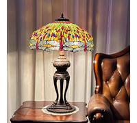 BOTOWI Lampe de Table Style Tiffany pour la Maison, Design en Verre teinté de glycines, Raisins, Libellule et Roses, éclairage en Verre Artistique avec Interrupteur rétro à Tirette,Dragonfly