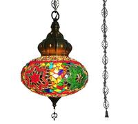 BOTOWI Lampe Suspendue de Plafond Turque Marocaine en mosaïque de 10" à Brancher, luminaire Suspendu en mosaïque Fait à la Main Cordon de 15 Pieds avec chaîne et Prise Pas de câblage,Colourful