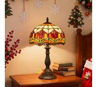 BOTOWI Lampe Tiffany en vitrail Lampe de Table Tulipe Lampe de Chevet pour Lecture W12H19 Pouces Lampe de Bureau à Commande Tactile pour Chambre, Salon, Commode, Bureau à Domicile,Rouge