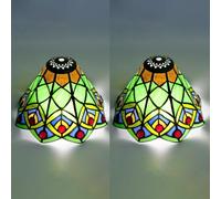 BOTOWI Petit Abat-Jour Tiffany de Remplacement Seulement, Abat-Jour en Style Verre teinté, 8 Pouces, 2 pièces, Couverture Paon Verte, Compatible avec Lampe de Table, Bureau ou Suspension