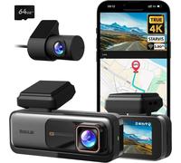 BOTSLAB Dashcam voiture avant arrière, 4K Dashcam voiture GPS avec WiFi, double caméra voiture avec carte SD 64GB, ADAS, vision nocturne, grand angle 170°, WDR, 2,45" IPS