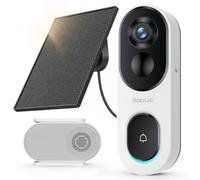 BOTSLAB Sonnette sans Fil Exterieur Etanche 2K avec Panneau Solaire | Recharge Solaire, Installation Facile, 2K/3MP HD, Ultra Grand Angle 180°, Aucun Abonnement, Station de Base, 2,4GHz, IP66