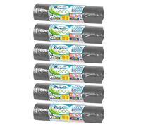 Bottari Lot de 60 sacs poubelle 110 L 70 x 110 cm avec lacets de fermeture, gris, collecte différenciée sèche, sacs poubelle résistants et recyclés, 6 rouleaux de 10 pièces