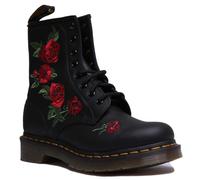 Botte À Lacets Dr Martens 1460 Vonda A- Eye Rose Brodé Femme En Noir Uk 3 - 8