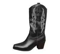 Botte Cowboy Femme Rose Marron Noir 40 Bottes Basses Daim Mollet Large Bottine Western Talon Bas Perforées Bottines Longues Chaussures de Sport Travail Flâner Soirée disco Carnaval Festival Fête 41 46