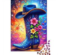 Botte de Cowboy Bleue Puzzle 1000 Pièces pour Hobbyistes W nd, Carton Solide, Décoration Murale Maison, Cadeau Festival Printemps, Jeu Cérébral 52x38cm/1000pcs