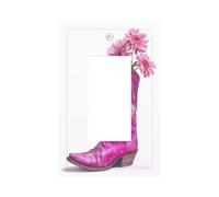 Botte de cowboy rose magenta avec fleurs - Plaque murale à bascule simple - Décoration pour la maison, la cuisine, la salle de bain