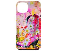 Botte de cowgirl rose motif marguerite art western Coque pour iPhone 13