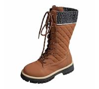 Botte De Pluie Femme-Bottes féminines d'hiver mi-Longues à tricoté et Bout Rond Lacets Style équitation extérieur Chaud et antidérapant sans Aucune Mention de Couleur ou Taille (Coffee- 37)