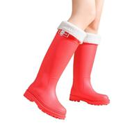 Botte de Pluie Femme, Pluie Caoutchouc Extérieur Chaussures Antidérapant Impermeable Confortable Bottes Travail Jardinage Randonnées Bottine, Red, 37-38