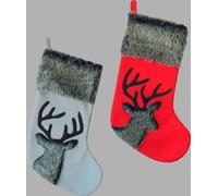 Botte décorative Cerf 35 cm gris+rouge Décoration de Noël Hiver