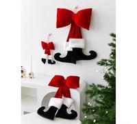 Botte d'elfin en velours peluche à suspendre avec nœud en velours rouge, décoration de Noël pour murs, portes, cheminées et arbres avec boucle de suspension pour un placement facile (22 cm)