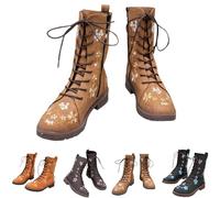 Botte Equitation Femme Western, 2025 Nouveau Bottines Femme Hiver Chic Imprimé, Bottine À Lacets Botte Bout Rond Plates Bottes Plateforme Antidérapante Boot Fantaisie Chaussure Mi Mollet Boot