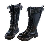 Botte et Bottines Fille de Cowboy à Lacets Bottes de Punk Gothique Bottine avec Fermeture Éclair Confortables à Bout Rond Mode Chaussures Enfants Chaudes Bottes d'Équitation (Black, 9.5-10 Years)