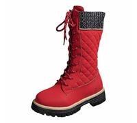 Botte Femme Hiver-Bottes féminines d'hiver mi-Longues à tricoté et Bout Rond Lacets Style équitation extérieur Chaud et antidérapant sans Aucune Mention de Couleur ou Taille (Red- 38)