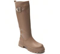 Botte haute kaki pour femmes avec détails métalliques et semelle crantée robuste Affirmez votre style avec cette montante kaki pour femme, concevez pour celles qui veulent profiter de l'élégance urbai