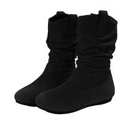 Botte Mollet Extra Large Bottine Compensee Femme Bottes -Hautes à Talons épais en Cuir de Couleur Unie pour Femmes Botte Chaude Femme Chaussures Femme Bottes Cuir (Black, 41)