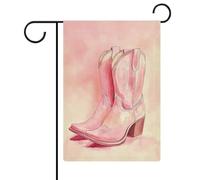 Botte vache fille en Pinkt Drapeau de jardin aquarelle saisonnier Vacances en toile de jute double face Maison cour Drapeaux extérieurs 30,5 x 45,7 cm