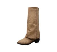 Botte Western Femme en Cuir Mollet Large Classiques Bottes mi Mollet Talon Haut Sexy Confortable Botte Montantes Hipster Club Fête Escarpins Haute Botte au-dessus du Genou Élégants Boots Fille