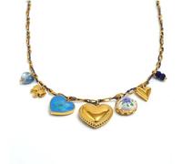 Bottega della Principessa - Collier Boheme Chic avec Charms Coeur et Fleur - Acier inoxydable doré, Idée Cadeau Noel Femme