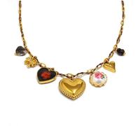 Bottega della Principessa - Collier Boheme Chic avec Charms Coeur et Fleur - en Acier inoxydable doré, Idée cadeau Noel Femme