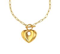 Bottega della Principessa Collier femme coeur acier inoxydable 316L - Chaîne dorée statement avec fermeture devant T-bar, bijou bold élégant