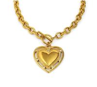 Bottega della Principessa Collier femme coeur avec petits points lumineux - acier inoxydable 316L doré, collier chaîne avec fermoir en T, bijou statement, idée cadeau élégante