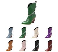 Bottes à bout pointu à talon bloc pour femme, bottes classiques et confortables en cuir synthétique à talon épais, bottes de cowboy occidentales décontractées à la mode mi-mollet en forme de V, Vert