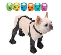 Bottes à bretelles pour chien, bottes hautes pour chien avec 6 rouleaux de bandages, leggings antidérapants et imperméables pour chaussures de chien, bretelles réglables noires pour bottes pour