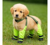Bottes à bretelles réglables pour chien avec protections de pattes imperméables attachées, chaussures de randonnée antidérapantes pour la sécurité des jours de pluie et de nuit avec design