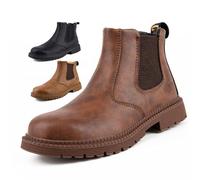 Bottes à embout d'acier for femmes et hommes, baskets de sécurité légères et imperméables à enfiler, baskets de sécurité confortables for le travail dans l'industrie et la construction(Brown,44 EU)