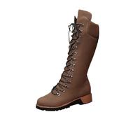 Bottes à lacets confortables et élégantes pour femme - Style rétro - Couleur unie - Polyvalentes - Fermeture éclair latérale - Talon compensé bas - Bottes mi-mollet - Bottes de fête en plein air