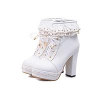 Bottes À Lacets De Style Japonais Bottines Élégantes for Femmes À Talon Bloc,Booties À Plateforme D'hiver Avec Fermeture Éclair, Chaussures De Cheville En Cuir PU for Fête ( Color : White , Size : 39