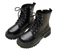 Bottes à lacets doublées pour femme - Bottes d'hiver en cuir | Bottes de combat à plateforme avec talon bloc antidérapantes, bottes de motard à bout rond, bottes à lacets avec doublure